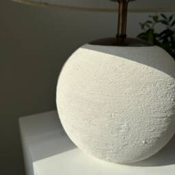 White Textured Unglazed Ceramic Table Lamp & Linen Shade Wabi Sabi Boho Decor - thumbnail 3