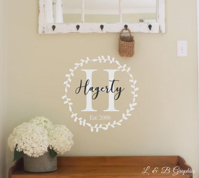 Family Name Est Date Laurel Wreath - Wreath Monogram - Personalized Twig Vinyl Wall Decor - image 1
