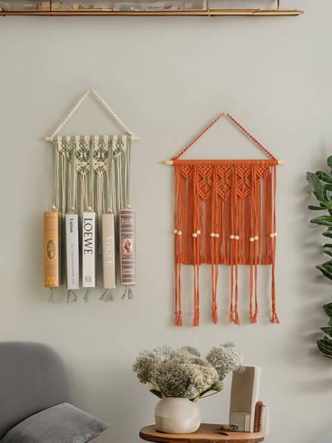 Boho Macrame Bookshelf, Modern Wall Decor, New Home Gift Ideas, Retro For The Home, Book Organizer, Nursery Furniture H81 - image 1