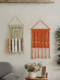 Boho Macrame Bookshelf, Modern Wall Decor, New Home Gift Ideas, Retro For The Home, Book Organizer, Nursery Furniture H81 - thumbnail 1