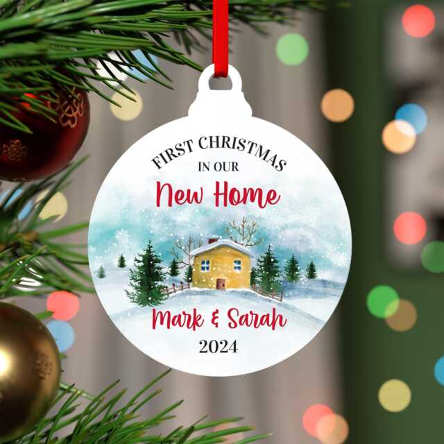First Christmas Our New Home Ornament, Acrylic 1st Decoration, Gift, House, Housewarming Gift With Red Bag - image 1