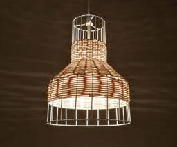 "Handwoven Pendant Light, Horn-Shaped Rattan & Metallic Frame Lighting Fixture, Lampshade W10.2"" X H14" - thumbnail 1