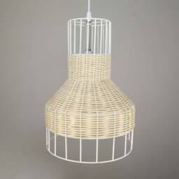 "Handwoven Pendant Light, Horn-Shaped Rattan & Metallic Frame Lighting Fixture, Lampshade W10.2"" X H14" - thumbnail 3