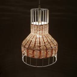 "Handwoven Pendant Light, Horn-Shaped Rattan & Metallic Frame Lighting Fixture, Lampshade W10.2"" X H14" - thumbnail 2