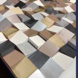 Metallic Mosaic Wood Wall Art Neutral Geometric Sculpture - thumbnail 2