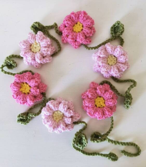 Hand-Crocheted Pink Flower Garland, Nursery/Home/Campervan Decorations - image 1