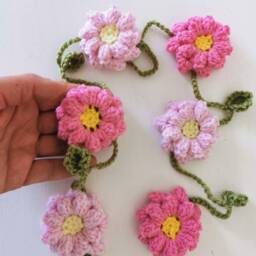 Hand-Crocheted Pink Flower Garland, Nursery/Home/Campervan Decorations - thumbnail 2
