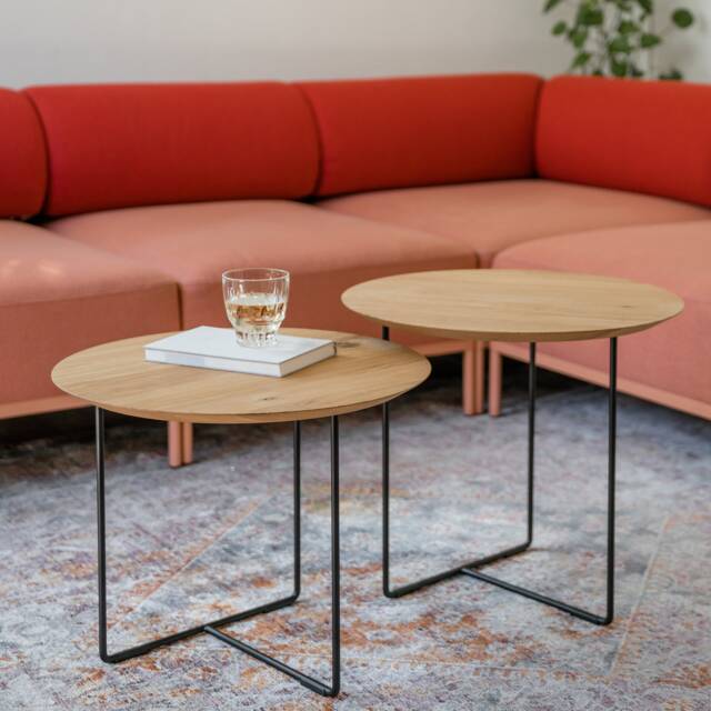 Oak Side Table With Black Frame & Round Top - image 1