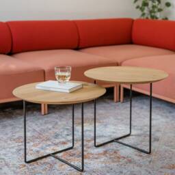 Oak Side Table With Black Frame & Round Top