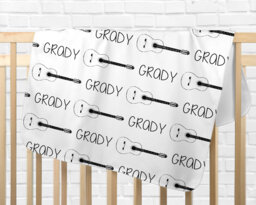 Guitar Personalized Baby Blanket Gifts Music Shower Gift Newborn Watch Me Grow Boy Custom Monogram - thumbnail 1