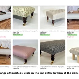Large Upholstered Footstool in Blue & White Fabric Coffee Table Patterned Large Footstool. Blue Clay Ottoman On Castor Legs - thumbnail 4