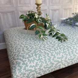 Large Upholstered Footstool in Blue & White Fabric Coffee Table Patterned Large Footstool. Blue Clay Ottoman On Castor Legs - thumbnail 2
