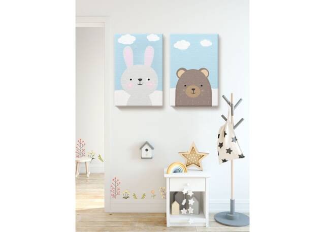 Kids Room Wall Art. Zoo Lovers Gifts. Artwork. Nursery Baby Room. Funny Bunny Decor For Set Of Two - image 1