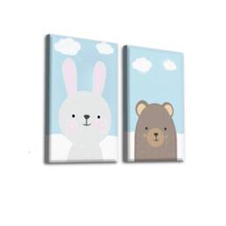 Kids Room Wall Art. Zoo Lovers Gifts. Artwork. Nursery Baby Room. Funny Bunny Decor For Set Of Two - thumbnail 2