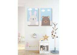 Kids Room Wall Art. Zoo Lovers Gifts. Artwork. Nursery Baby Room. Funny Bunny Decor For Set Of Two - thumbnail 1