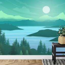 Wallpaper, Cartoon River Landscape Wall Mural Peel & Stick Decal - thumbnail 3