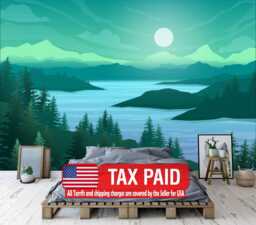 Wallpaper, Cartoon River Landscape Wall Mural Peel & Stick Decal - thumbnail 1