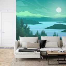 Wallpaper, Cartoon River Landscape Wall Mural Peel & Stick Decal - thumbnail 2