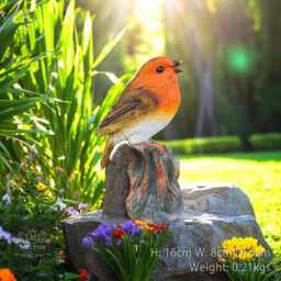 Tweeting Robin Motion Activated Whistles Sounds Garden Ornament Bird Statue - thumbnail 3