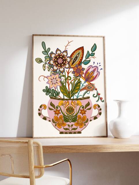 Mexican Art Print, Traditional Poster, Floral Wall Decor, Latin American Mexico Travel Art, Gift, A1/A2/A3/A4 - image 1