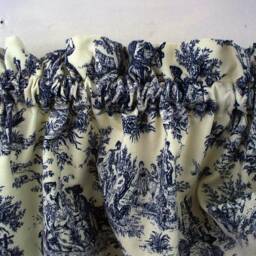 Navy Blue Toile Valance Curtain, Waverly French Country Scallop - thumbnail 2