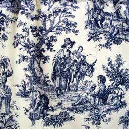Navy Blue Toile Valance Curtain, Waverly French Country Scallop - thumbnail 3