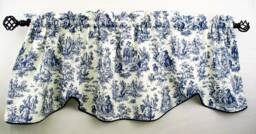 Navy Blue Toile Valance Curtain, Waverly French Country Scallop - thumbnail 1