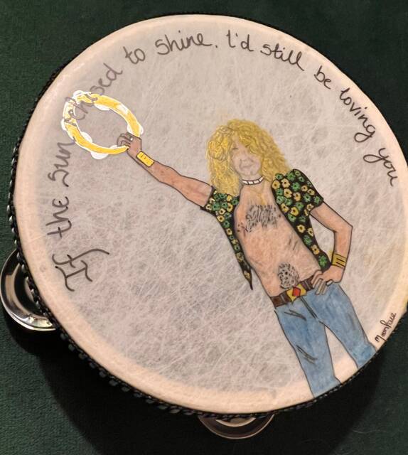 Hand-Drawn Robert Plant Tambourine Art, Led Zeppelin Thank You Lyrics - image 1