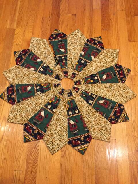 Christmas Tree Skirt, 42 Inch Diameter, Gingerbread Santa Debbie Mumm Fabric, Quilted Skirt - image 1