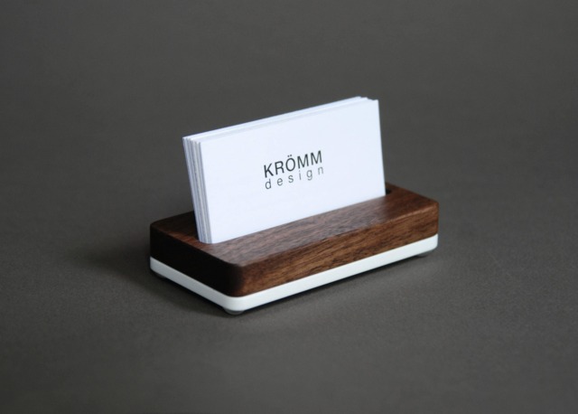 Walnut & Acrylic Business Card Holder, Modern Desk Organizer - image 1