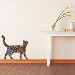 Walking Cat Wall Sticker - Repositionable Floral Decal