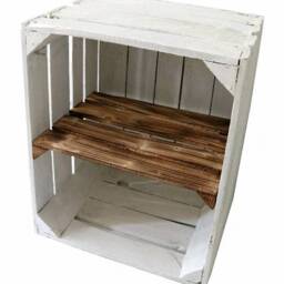 1 X White Painted Crate With Short Burnt Wood Shelf - Wooden Apple Crates, Ideal Storage Boxes Box Display Crate Bookshelf Dresser - thumbnail 2