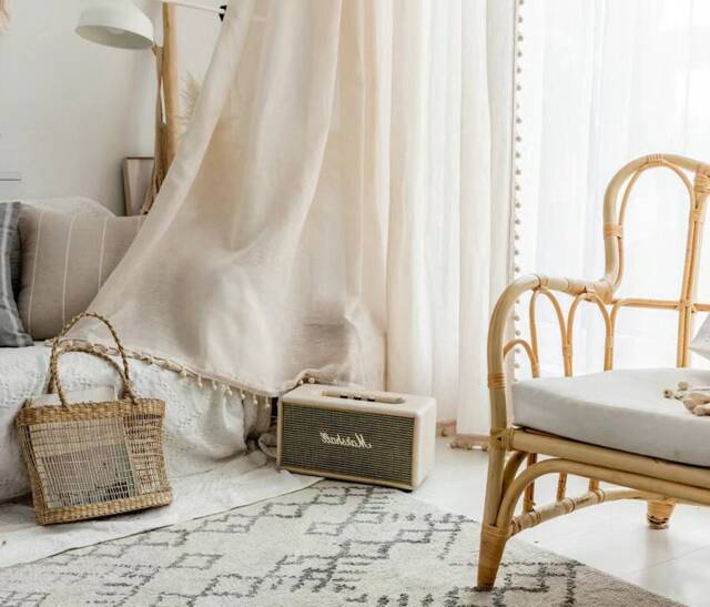 A Pair Of Linen/Cotton Blend Sheer Curtains With Bead Trim On Leading Edge & Bottom, Living Room Curtains, Caf?? Curtains, Privacy Curtains - image 1