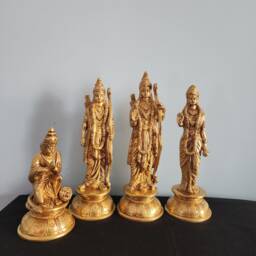 Brass Ram Darbar Statue Rama, Sita, Laxman, Hanuman - 9 Inch