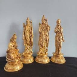 Brass Ram Darbar Statue Rama, Sita, Laxman, Hanuman - 9 Inch - thumbnail 2