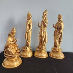 Brass Ram Darbar Statue Rama, Sita, Laxman, Hanuman - 9 Inch - thumbnail 3