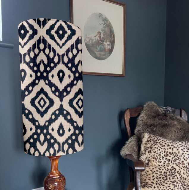 Dark Navy Geometric Lampshade Marrakesh Cotton Cylinder - image 1