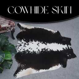 Authentic Black & White Cowhide Rug - Medium Natural Leather Skin For Elegant Interiors - 46x47 Inches - thumbnail 3