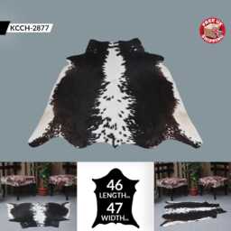 Authentic Black & White Cowhide Rug - Medium Natural Leather Skin For Elegant Interiors - 46x47 Inches - thumbnail 2