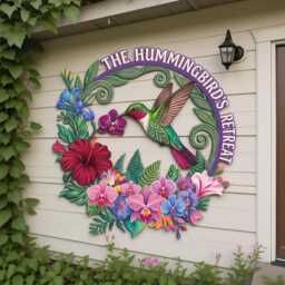 Personalized Hummingbird Garden Sign, Floral Metal Wall Art, Colorful Decor - thumbnail 3