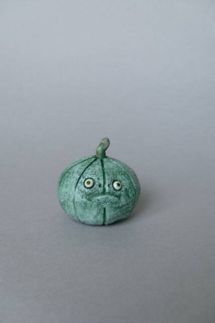 Polymer Clay Pumpkin Figurine Spooky Green Monster Decor - image 1