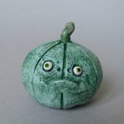 Polymer Clay Pumpkin Figurine Spooky Green Monster Decor - thumbnail 4