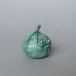 Polymer Clay Pumpkin Figurine Spooky Green Monster Decor - thumbnail 3