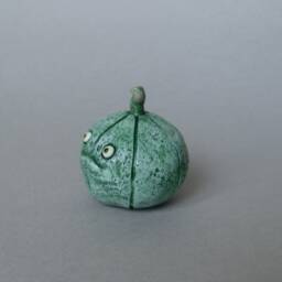 Polymer Clay Pumpkin Figurine Spooky Green Monster Decor - thumbnail 2