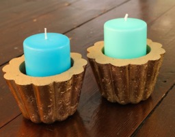 Set Of Two Jelly Shaped Gold Concrete Cast Candle Holder/Planter
