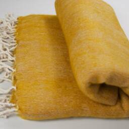 Hand-Loomed Yak Wool Blend Blanket Mustard Travel Wrap Shawl - thumbnail 3