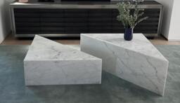 Medium Triangle Block Marble Coffee Table - Set Of 2 Calacatta Gold, Viola Size - 31x31x15 & 31x31x12 - Customizable - thumbnail 1