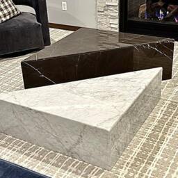 Medium Triangle Block Marble Coffee Table - Set Of 2 Calacatta Gold, Viola Size - 31x31x15 & 31x31x12 - Customizable - thumbnail 3