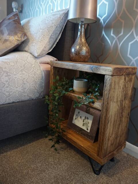 Homemade Rustic Bedside Table - Farmhouse Side Hairpin Reclaimed - image 1