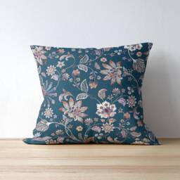 Oriental Peony Pillow Cover - Pure Cotton Twill Print Fabric Rose Pink, Dusky Lilac & Blue Chinoiserie Floral Art Decorative Cushion - thumbnail 3